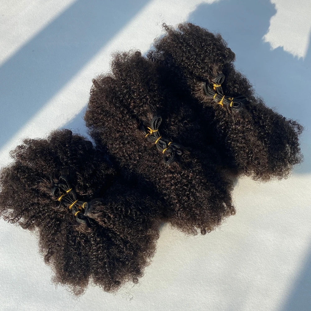 Raw Human Hair Bundles Virgin Fluffy Afro Kinky Curly Human Hair Weave Extensions Afro curly 4b 4c Bundles Brazilian Double Weft - 5
