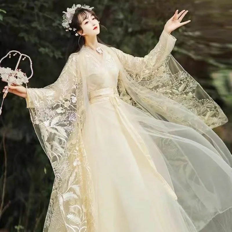 

Hanfu Embroidery Classical Female Student Super Fairy Spring and Autumn Ancient Dress Skirt Big Sleeve Shirt Three-piece Suit