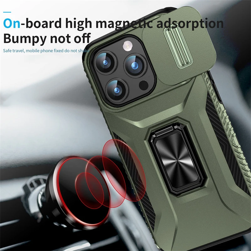 Bananq Slide Push Window Camera Back Case For iPhone 15 14 Plus 13 12 Mini 11 Pro Max Shockproof Magnetic Ring Stand_voghion.com