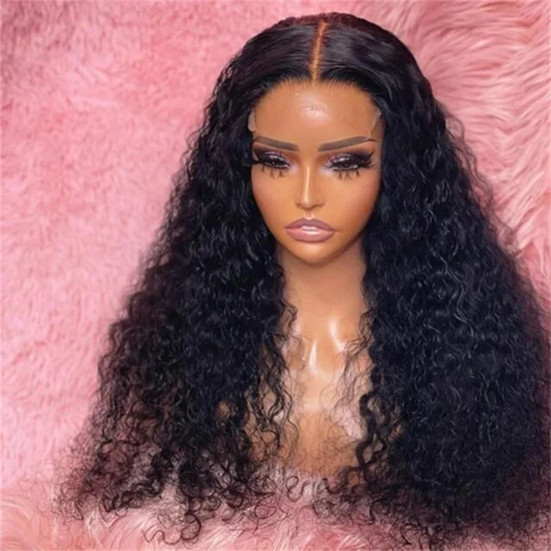 

Soft 180%Density 26inch Natural Black Color Long Kinky Curly Lace Front Wigs For Women With Baby Hair Glueless Preplucked Daily