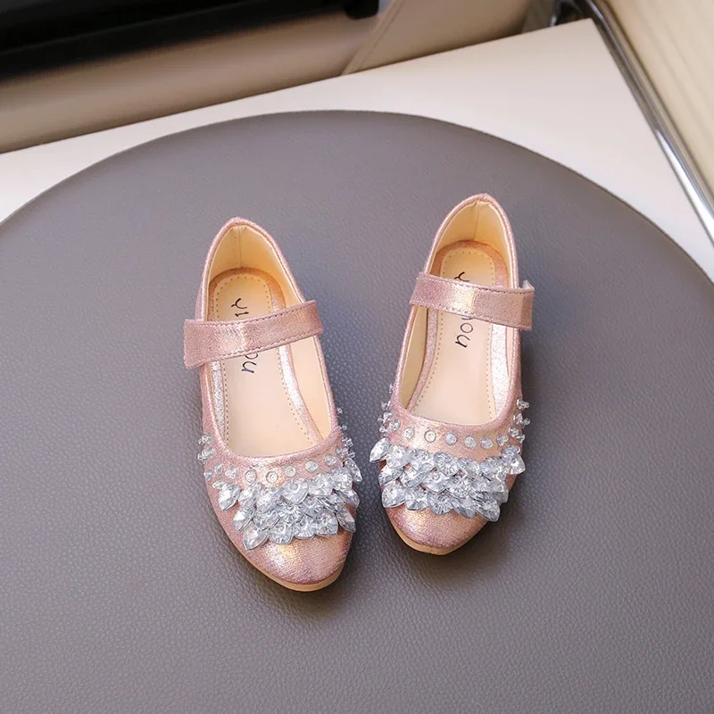 Girls Leather Shoes for Party Wedding Children Crystal Shiny Princess Shoes Sweet Kids Performance Shoes Spring Autumn 2025 New