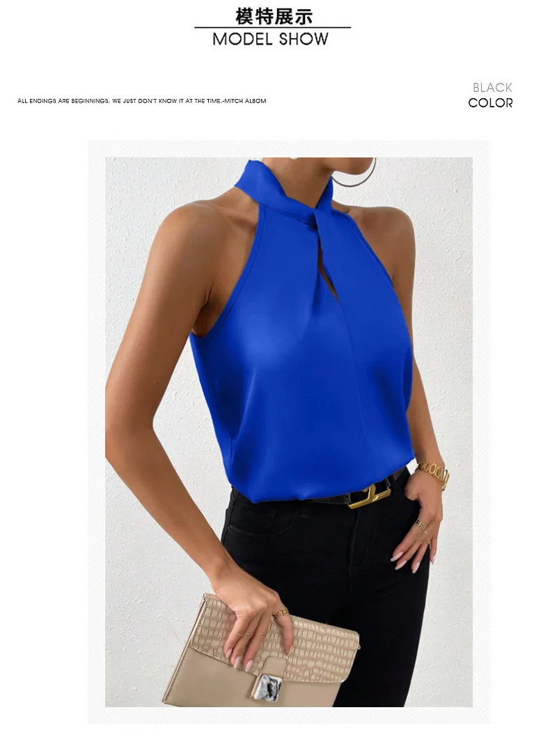 2025 Summer New Women's Vest Halter Neck Satin 20 Colors Sexy Elegant Fashion Top Office Turtleneck Sleeveless Shirt