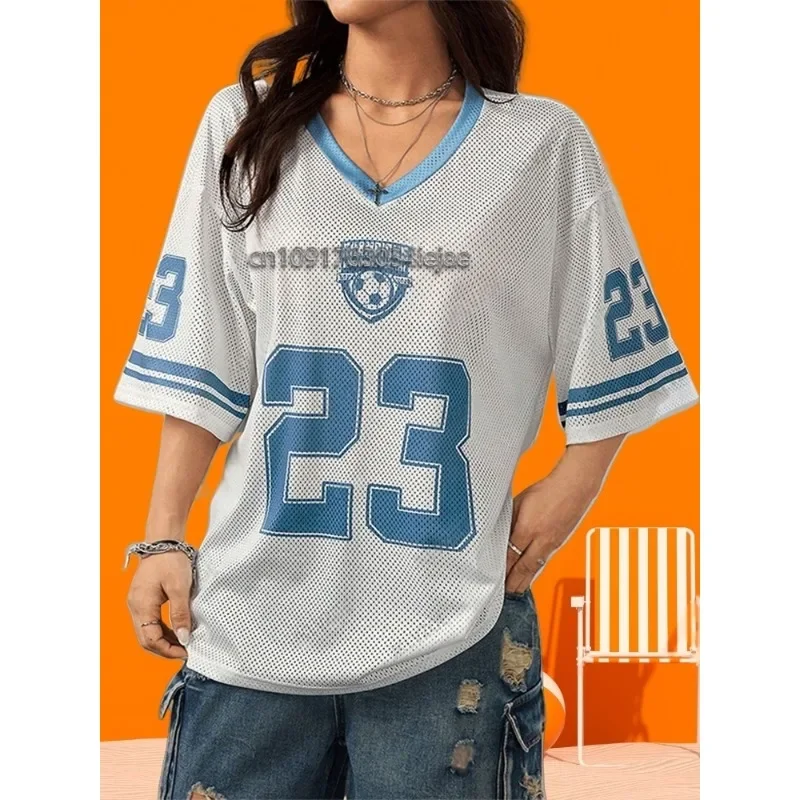Summer 25 No.23 Unisex Quick Drying Printed T-shirt V-neck Short Sleeved Mesh Sports Football Uniform Y2K Casual Oversized Top