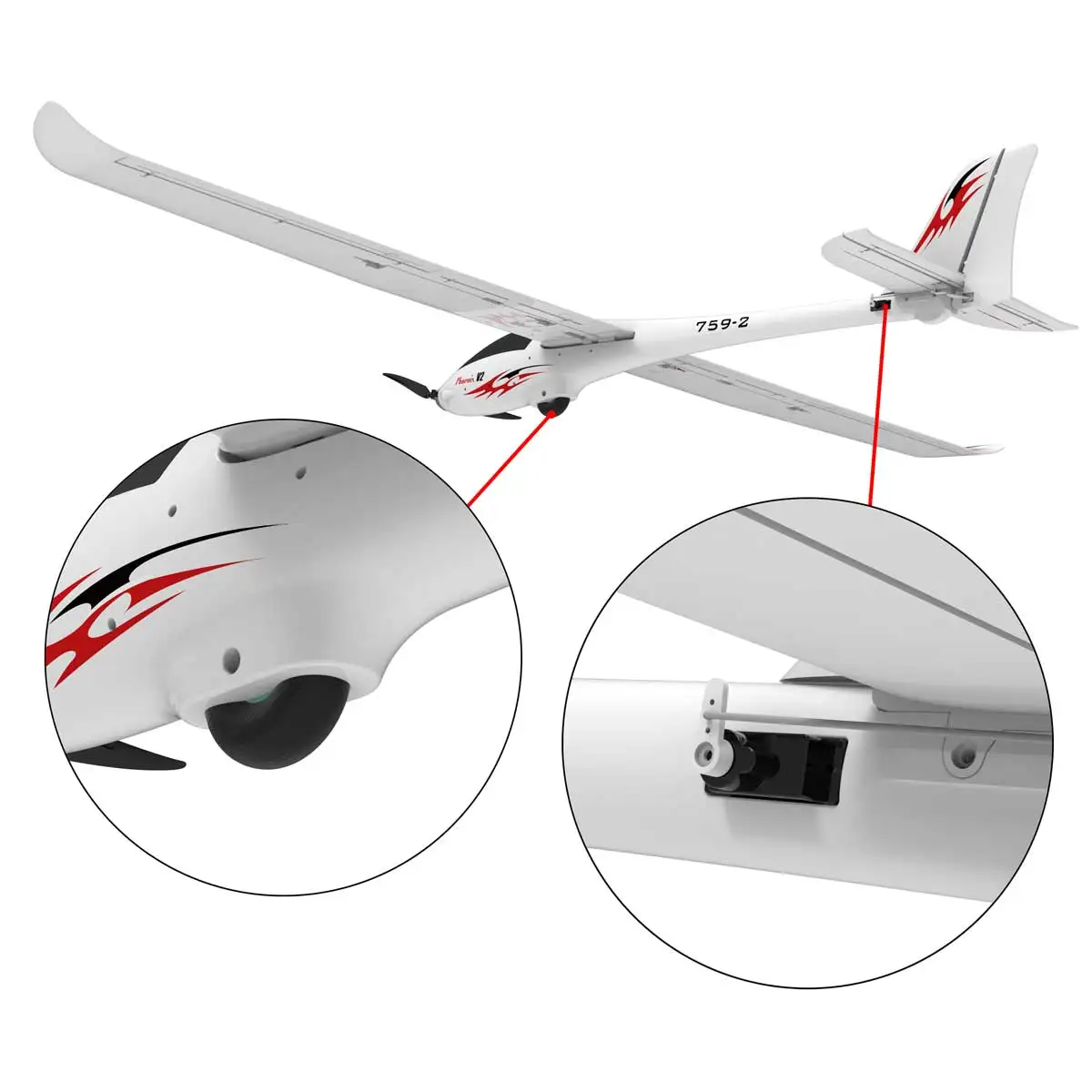 Vue arrière du planeur RC Phoenix V2 2000mm PNP - Volantex Hobby 759-2 mettant en évidence l'empennage en V