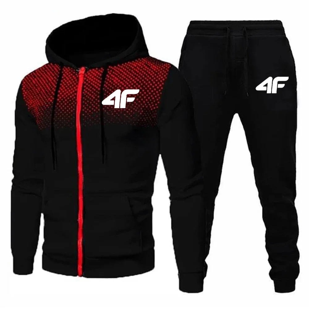 Autumn Winter Mens Tracksuit Jogging Sweatpants 2 Piece Set Sport Zipper Jacket+Running Trousers Suit Casual Printing Clothing 2