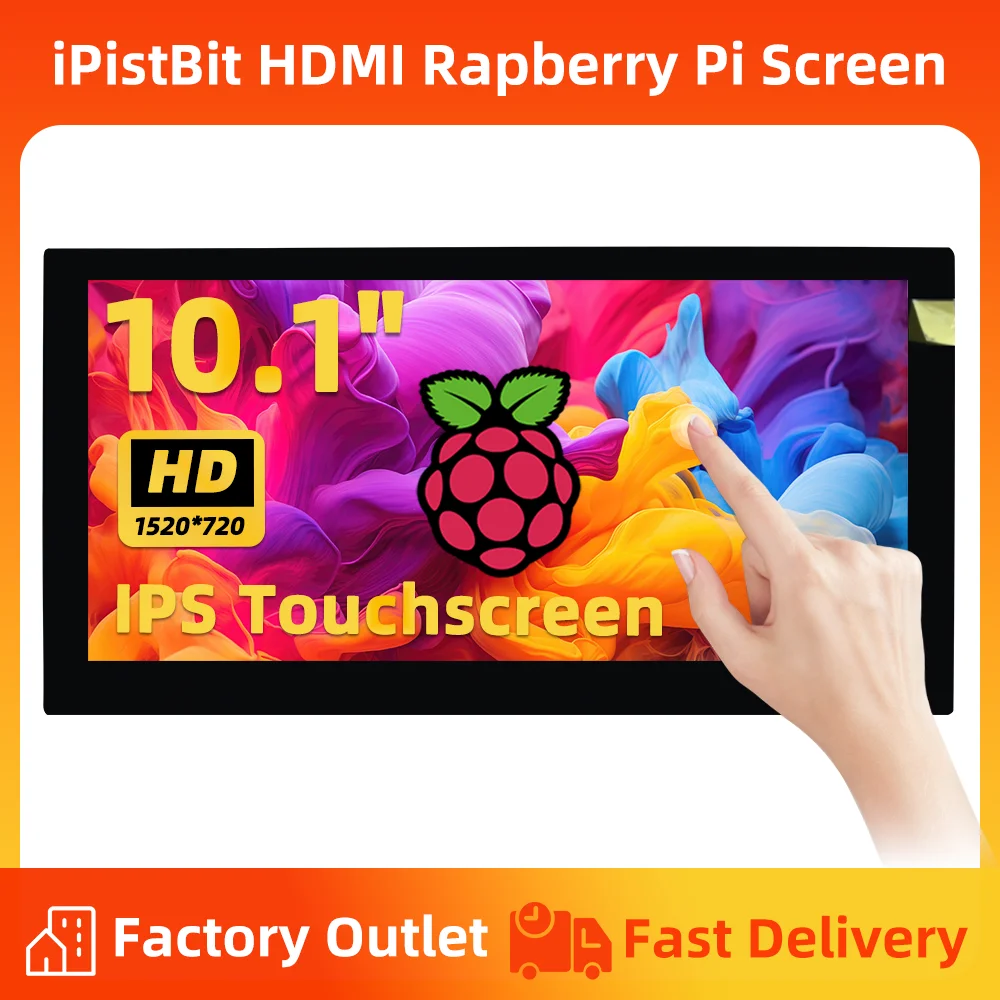 شاشة عرض LCD مقاس 10.1 بوصة بدقة 1520 × 720 من نوع IPS HD لجهاز Raspberry Pi 5/4B/3B+ ويندوز