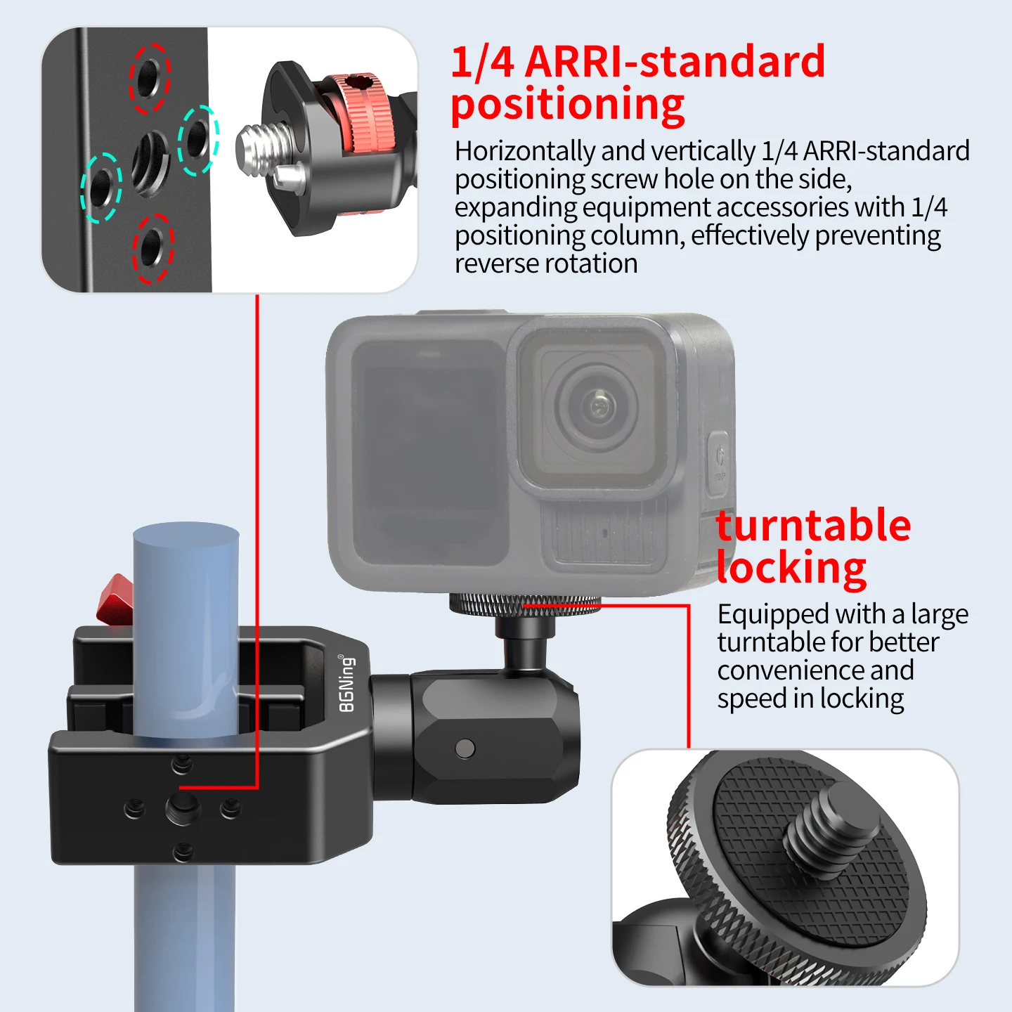 Super Clamp Krabbenhalterung für Lenkerrohr, Stangenclip für GoPro Osmo Action SLR Kamera, Befestigungshalterung für Monitor, Licht, Fotostudio-Halterung – Detail 4