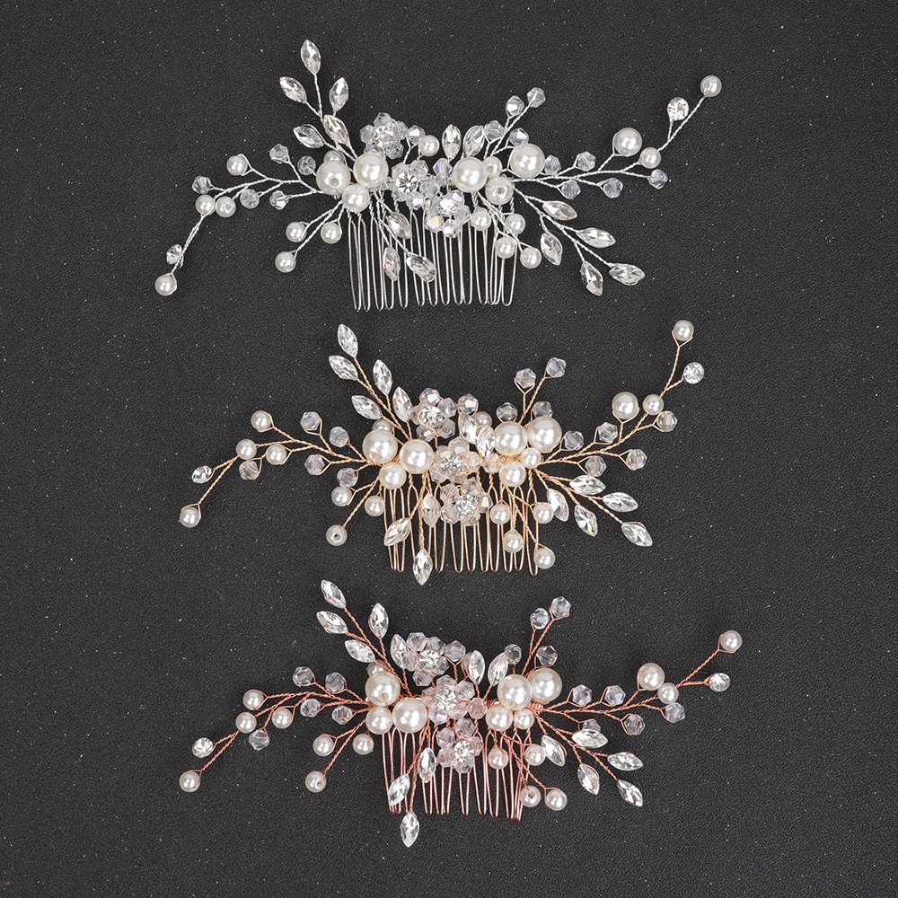 Silver Rose Gold Pearl Hair Comb Handmade Wedding Head Jewelry Women Ornaments Bridal Hair Accessories Trendy Headwear Hair Accessories Bridal Hair Accessories Bridal Jewelry Set