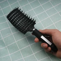 Brosse à cheveux exfoliante, brosse à cheveux en poils pour femmes, peigne humide et bouclé, outil de coiffure pour Salon de coiffure, spécial pour vrais perruques de cheveux 4