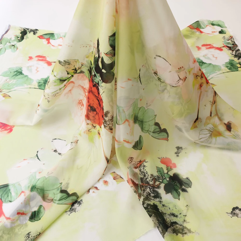 1 meter X 1.48 meter Vintage Floral Chiffon Fabric Soft Dress Skirt Hanfu Material 30D