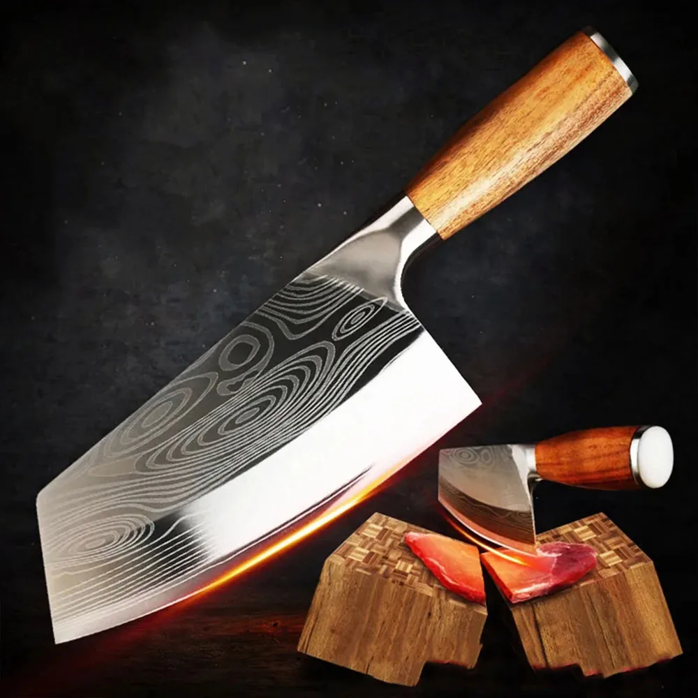 Cleaver Knife,Meat Cleaver, 8 Inch Chef Knife Handmade Forged Sharp Blade  Kitchen Knives Meat Cleaver Vegetables Slicing Butcher Knife for Kitchen