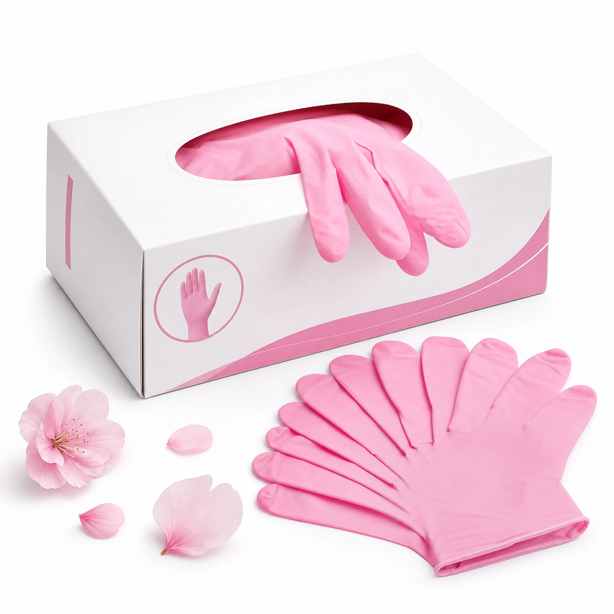100PCS Pink Nitrile Gloves 1