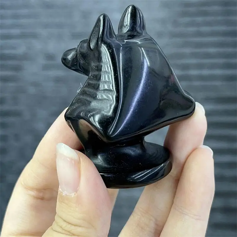 Natural Black Obsidian Death Anubis Hand Carved Wizard Figurine Energy Crafts Home Decoration As Gift 1PCS 6