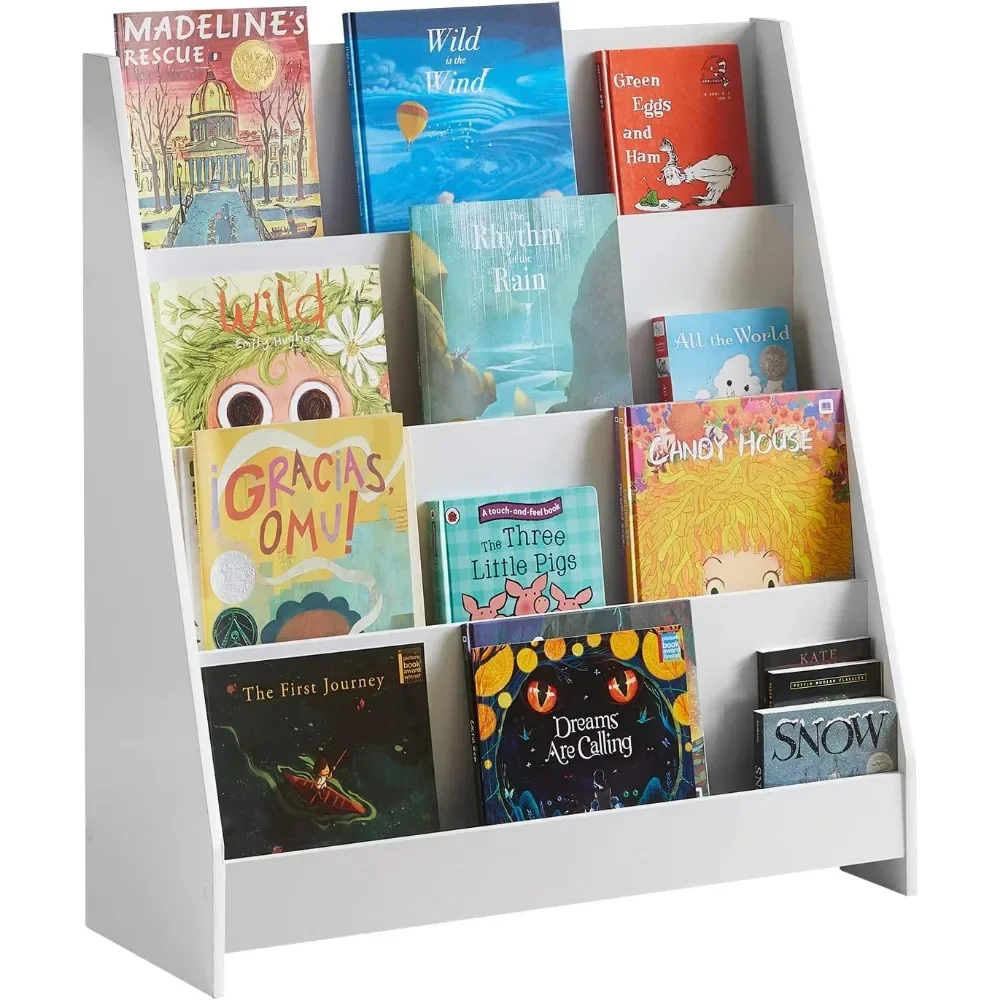 White 4-Tier Children Kids Bookcase, Book Shelf, Storage Display Rack Organizer Holder for Bedroom, Study Living Room, KMB32-W 6