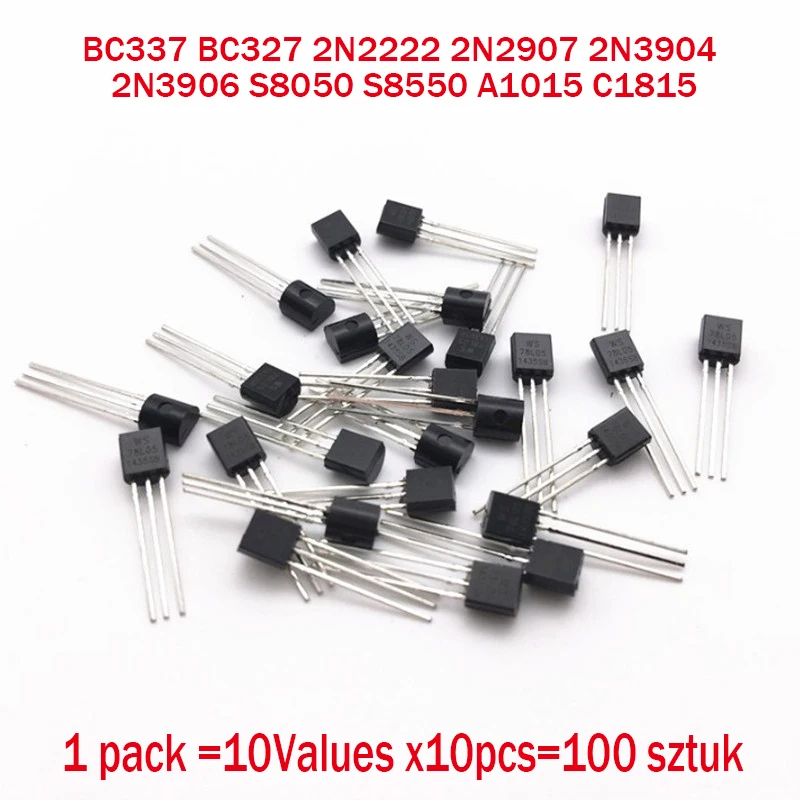 Transistors Kit 100PCS Set BC337 BC327 2N2222 2N2907 2N3904 2N3906 S8050 S8550 A1015 C1815 TO-92 10Values x10pcs