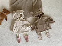 2023 Spring New Baby Boy Bear Hooded Sweatshirt Toddler Girls Cotton Clothes Embroidery Tops Kids Hoodies Outwear 2