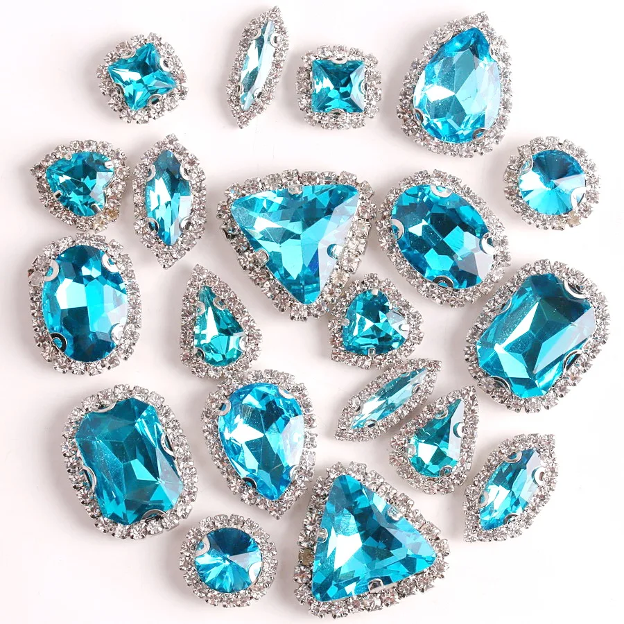 Rhinestone chain Rhinestone trimmings Sew on rhinestones Sewing rhinestones Rhinestone claw Silver Sunflower type claw settings 10 shapes mix glass crystal clear & Jelly AB colors with rhinestone chain sew on trim