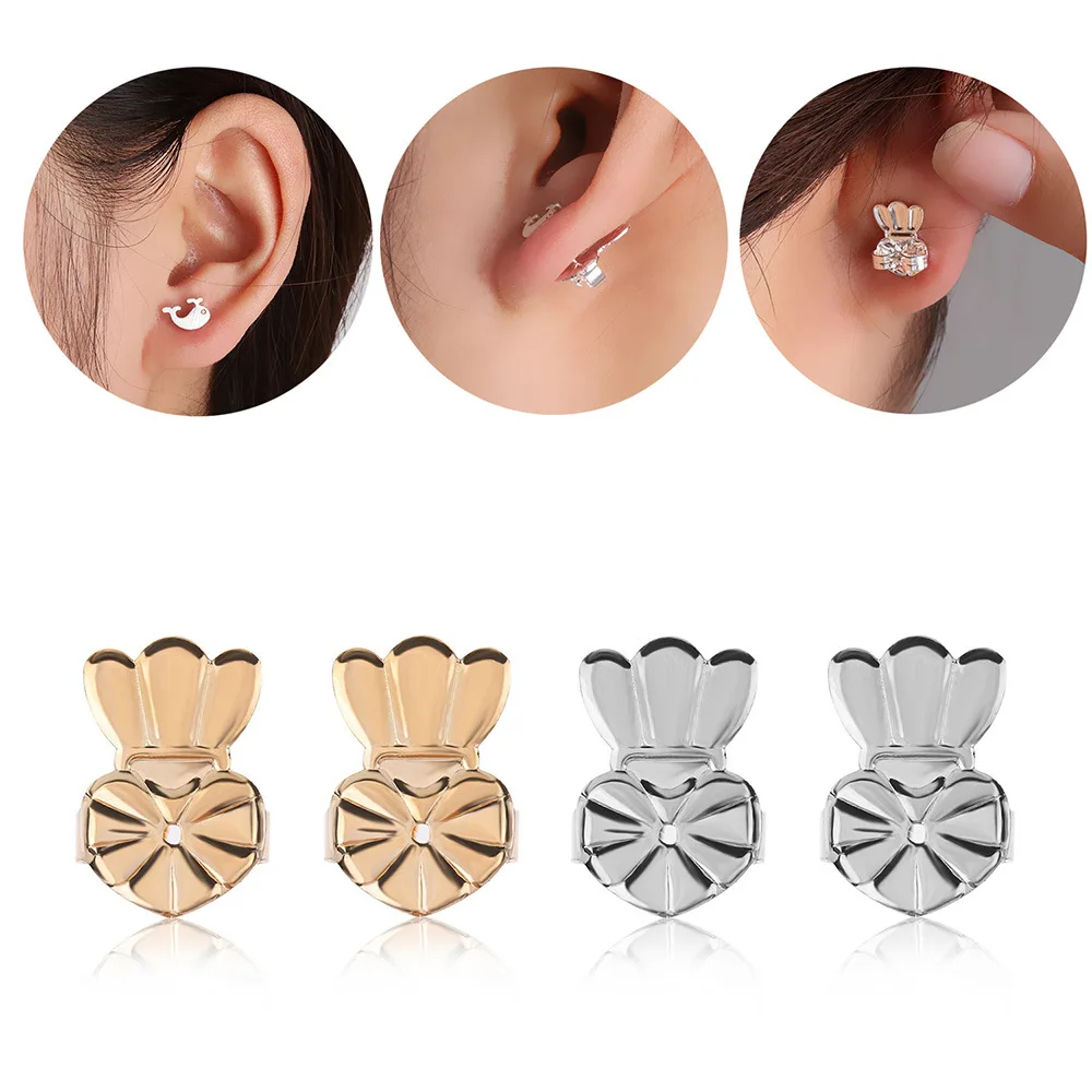 

4 Pairs Double Love Heart Stud Back Earring Lifters Adjustable Earring Lifts Ear Lobe Ster for Ornaments and Accesso Ries New