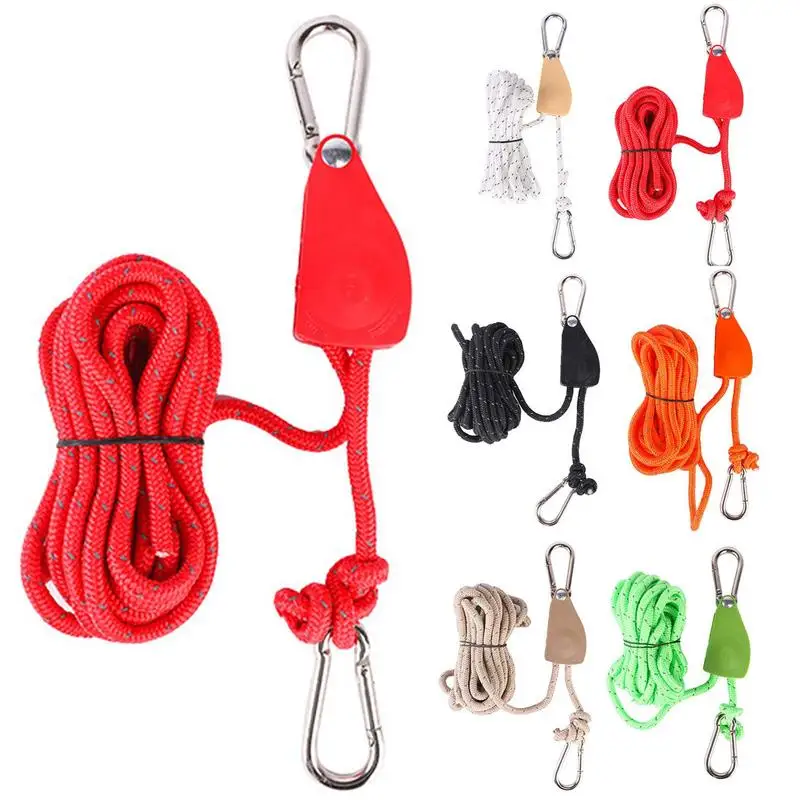 Camping Rope Tent Adjustable Rope Fastener Fixed Buckle Pulley Tensioner Ratchet Hangers Reflective Camping Awning Wind 4m
