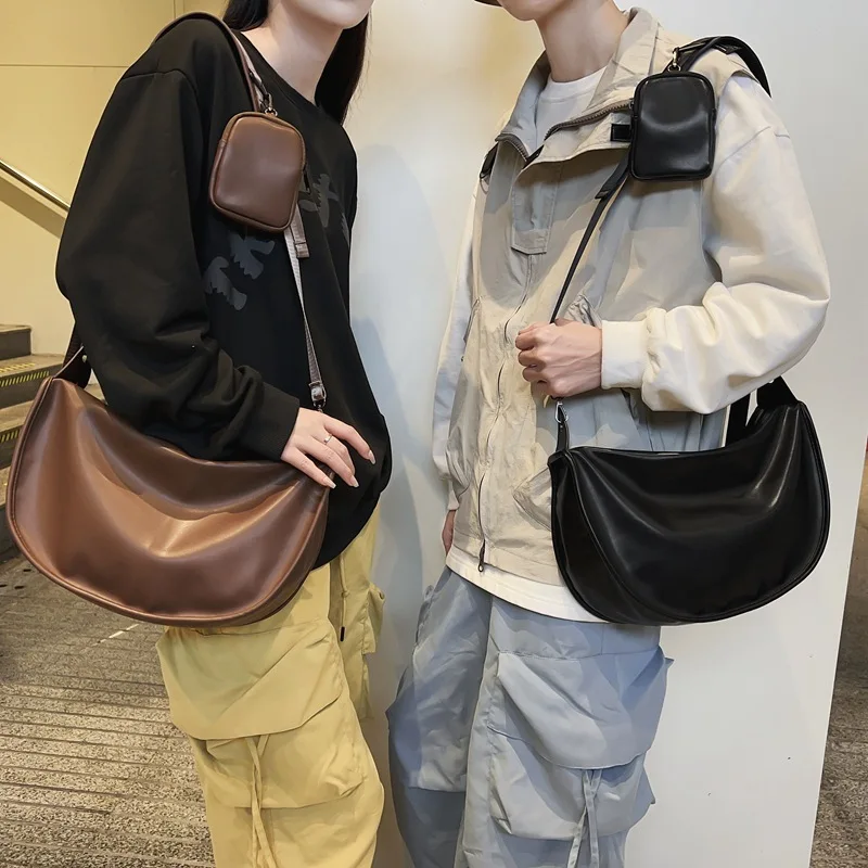 Composite Bag Single Shoulder and Crossbody Unisex Trendy Design Casual Simple Large Capacity Storage Bag PU Material All-match