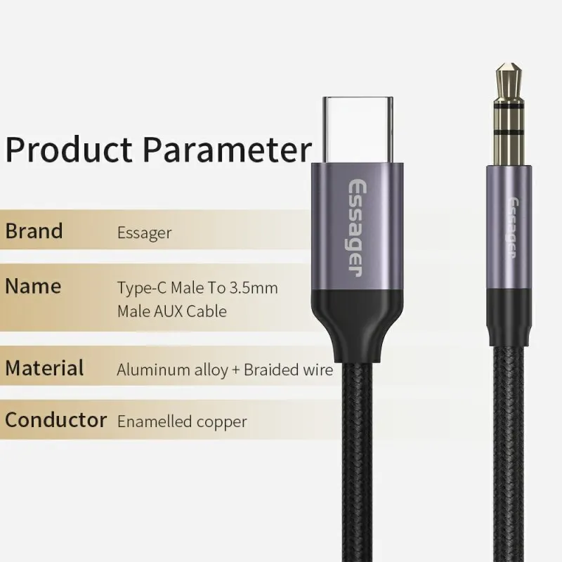 Usb C To 3.5mm Aux Jack Adapter Audio Splitter Cable For Huawei Xiaomi Mi 10t