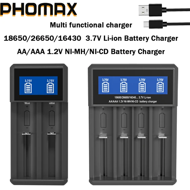 PHOMAX USB LCD Battery Smart Charger 2/4 Slots Dual For 18650 3.7V Rechargeable Lithium Battery For 1.2V NI-MH AA / AAA Battery 1