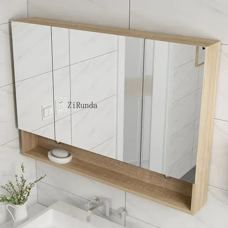 Modern Bathroom Mirror Cabinet Solid Wood Waterproof Toilet Small Space Wall Hanging Storage Cabinet Bathroom Furniture FYBC