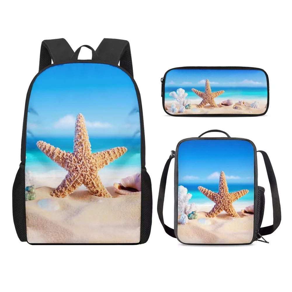 Popular Fashion Funny animal Starfish dolphin 3D Print 3pcs/Set pupil School Bags Laptop Daypack Backpack Lunch bag Pencil Case