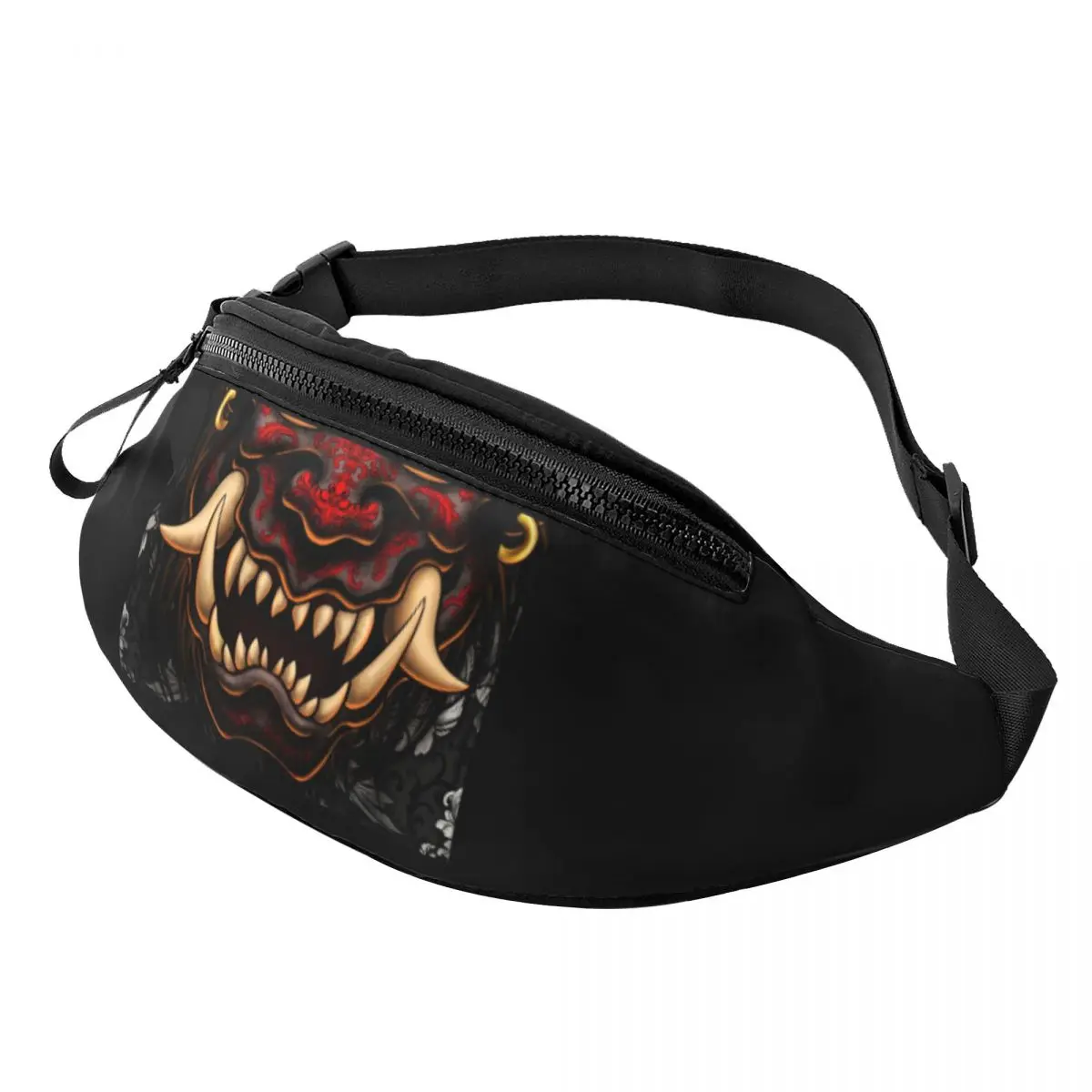 

Tattoo Style Oni Japanese Samurai Fanny Pack Men Women Casual Demon Hannya Crossbody Waist Bag for Hiking Phone Money Pouch