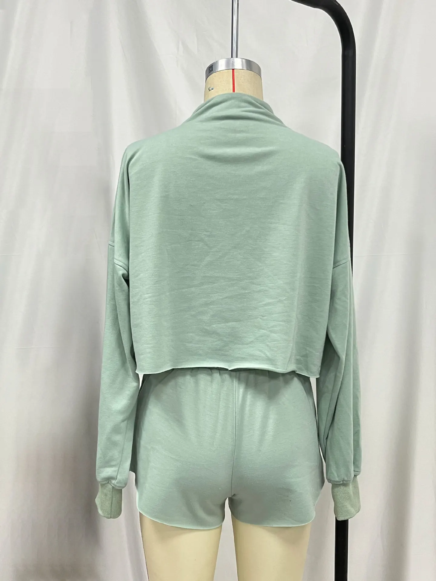 BKLD Loose Casual Hoodie Sets Clothes For Women Fashion Zippered Stand Collar Long Sleeve Crop Tops Shorts Sets Two Pieces