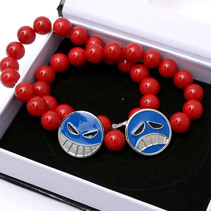 

Anime ONE PIECE Accessories Smile Sad Badge Pendant Earrings Red Bead Necklace Bracelets Cosplay Jewelry Gifts