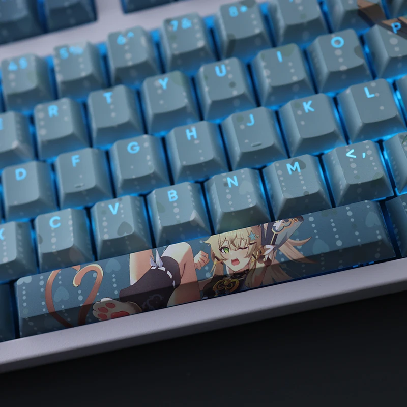 Genshin Impacto Kirara Keycap Tintura Pbt Subbed Anime Gaming Key Caps 61 87 104 108 Perfil Cereja - Imagem 3