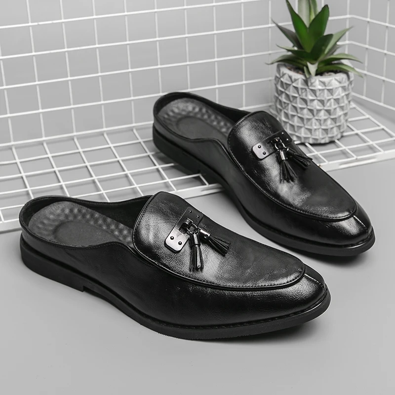 

Fashion Mens Casual Leather Loafers Comfy Mocasines Slip-On Men Flats Elegantes Tassel Male Muller Shoes Summer Cool Lazy Shoes