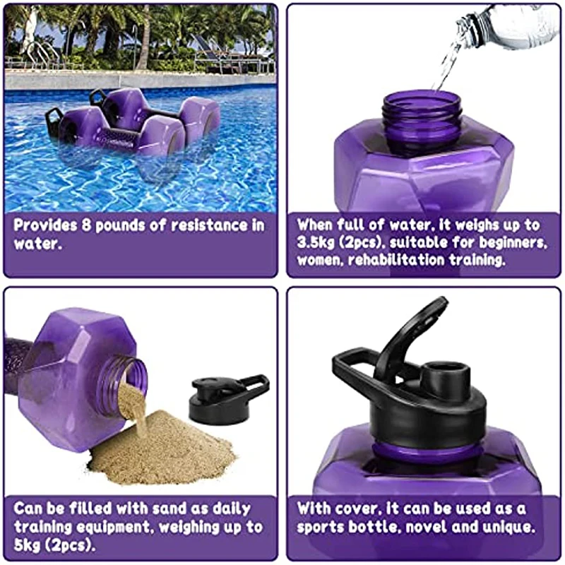 Bottiglia D'Acqua A Forma Di Manubrio 2,2 Litri | PETG Alimentare | Per Fitness, Palestra, Sport, Campeggio | Colore Blu | Antiscivolo - 4