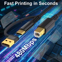 LAIHONEN USB B to USB C USB A Printer cable Type C Printer Cord Nylon BraidedWire for Yamaha casio Digital Piano Dj controller 3