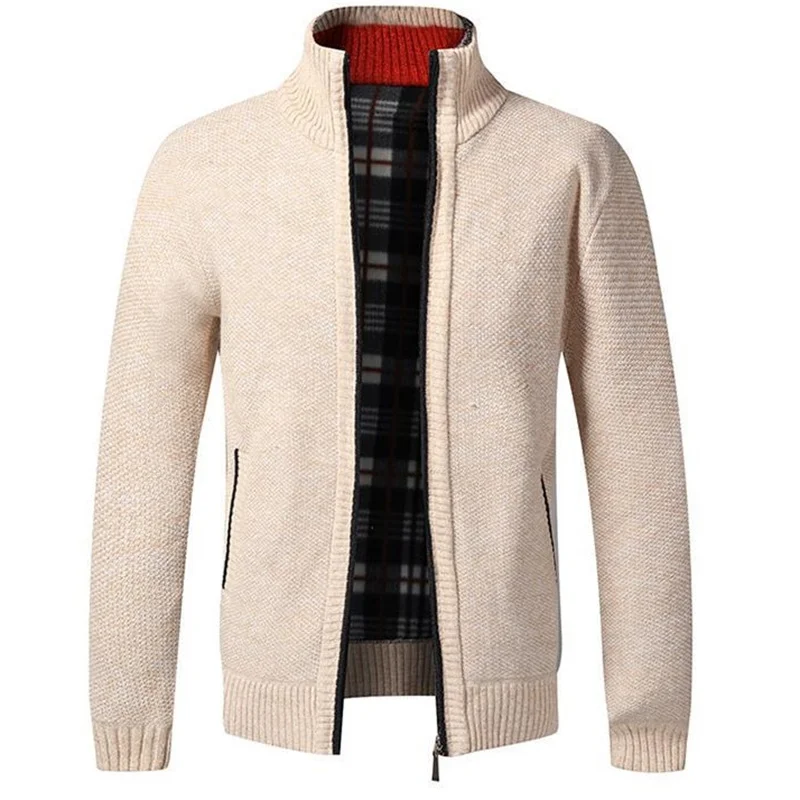 

Autumn Winter Men's Knitted Cardigan Standing Collar Long Sleeve Zipper Sweater Coat Large Size Solid Color Slim Fit Knitwear