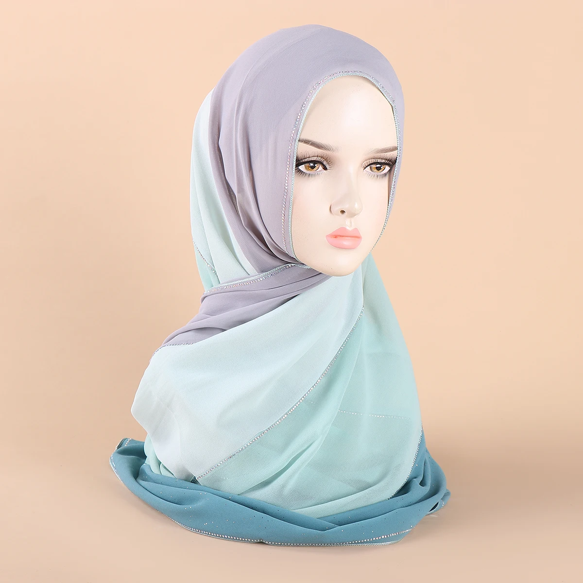 New Muslim Chiffon Patchwork Scarf, Handmade Diamond Decoration,  Exquisite Women's Headscarf, Casual And Versatile Hijab 3