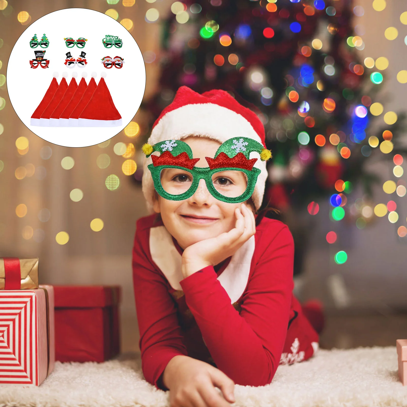 

Christmas Glasses Cosplay Outfits Party Supply Frames Prop Festive Santa Hat Non-woven Fabric Xmas Style Father