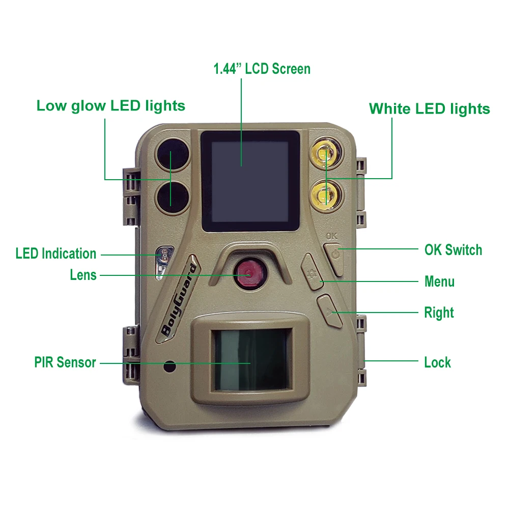볼리가드 익스프레스 휴대용 사냥 게임 카메라, 37MP SG520-D, 32G SD 카드, 듀얼 플래시, 적색 IR 및 백색 LED, 사냥 모니터링