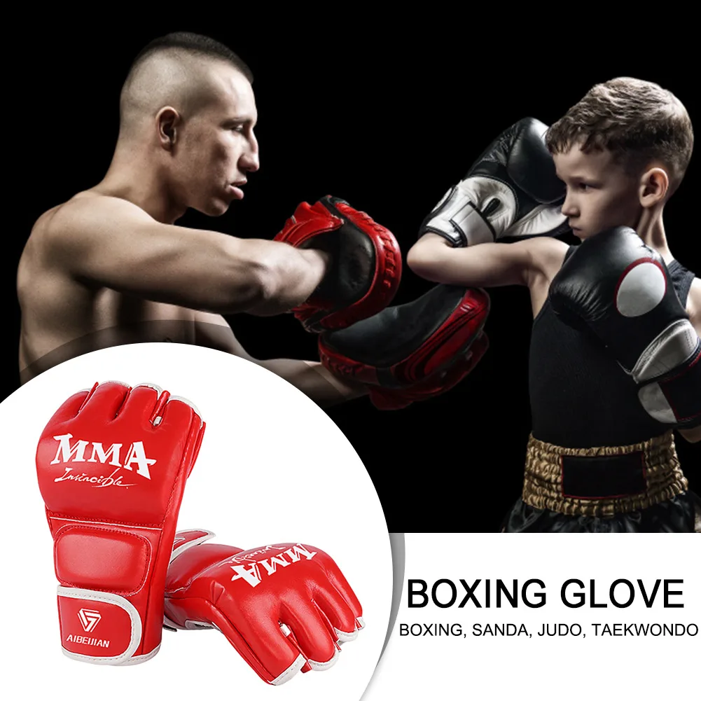 Half Finger Training Sparring Gloves Wearable PU Mitts Hand Protector Tear Resistant Breathable Durable for Sports Supplies boxing gloves,martial arts protector
