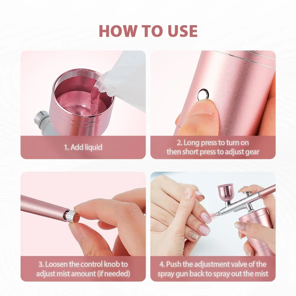 Top 0.3mm Pink Mini Air Compressor Kit Air-Brush Paint Spray Gun Airbrush For Na