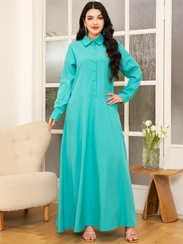 2025 Spring/Summer Collection - Light Green Preppy Lapel Long Dress with Pockets and Button Applique 1