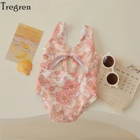 Tregren Toddler Baby Girls Swimwear Summer Sleeveless Floral/Shell Print Hollow Bathing Suit Swimming Pool Hot Spring Swimsuit 3