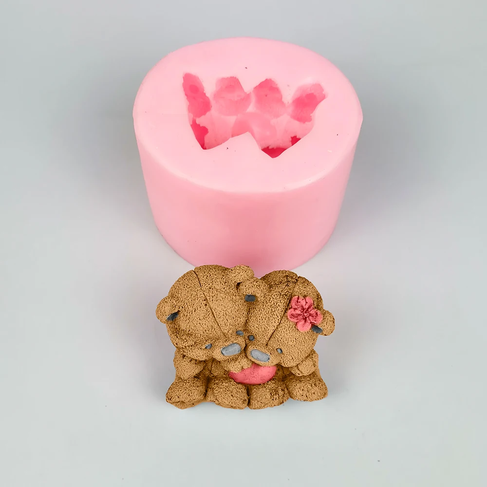 

PRZY Couple Bear Mousse Cake Molds Silicone Mold 3D Cute Cartoon Stuffed Toy Bear with Love Soap Silicone Mold Fondant Mould