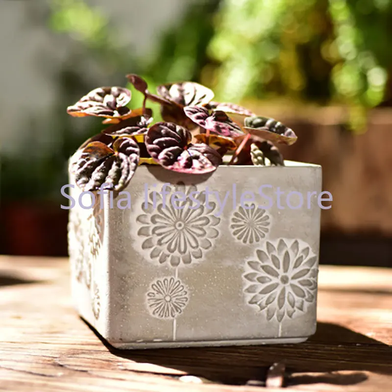 

Handmade Silicone Mold Square with Embossed Pattern Concrete Flowerpot Gypsum Mould