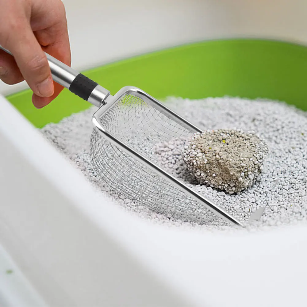Stainless Steel Cat Litter Scoop – Fine Mesh Non-Stick Poop Shovel with Ergonomic Handle