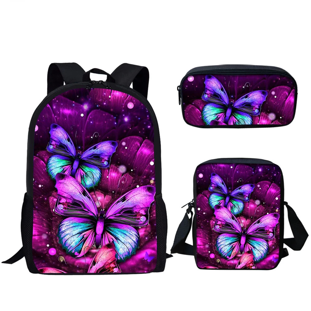 

FORUDESIGNS School Bags for Children Cute Animal Butterfly Print 3Pcs/Set Kids Casual Book Shoulder Bags Backpack Girls Mochila