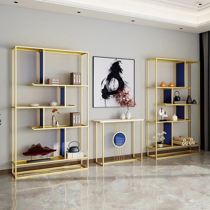 

Light luxury floor-to-ceiling Bogu shelf, modern simplicity, new Chinese tea room background display cabinet, living room