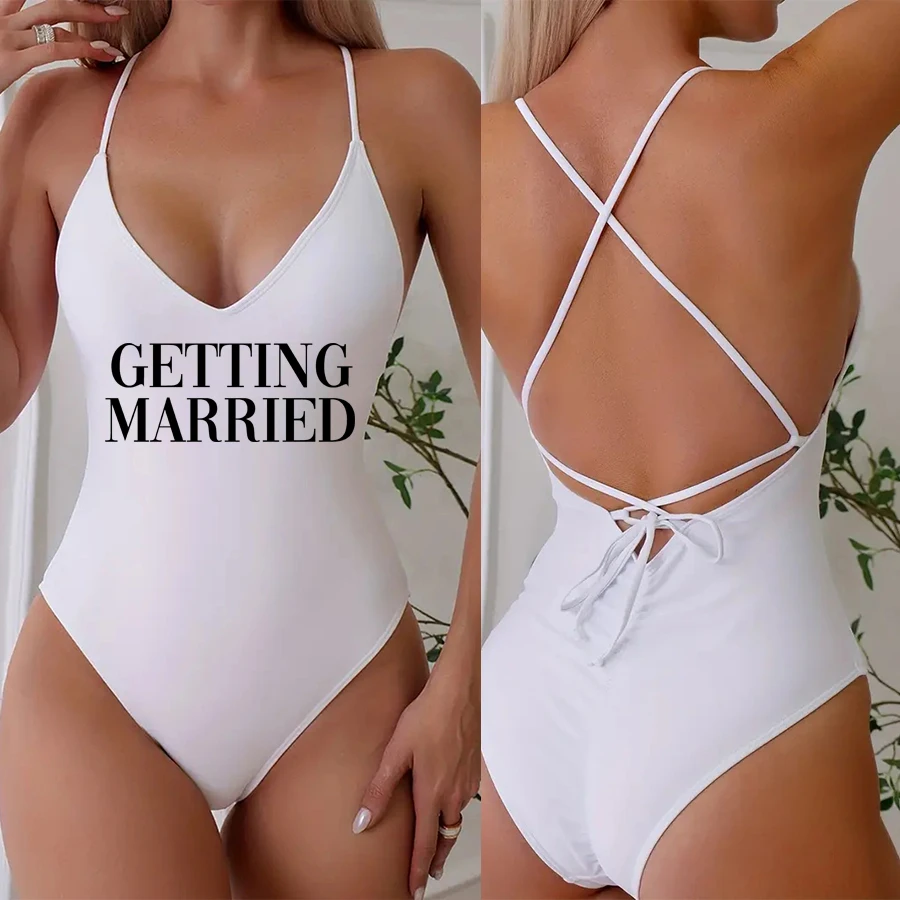 GETTING MARRIED Padded Bride One Piece Swimsuit GETTING DRUNK Women Swimwear Bathing Suit Swimming Suit Summer SQUAD Beachwear