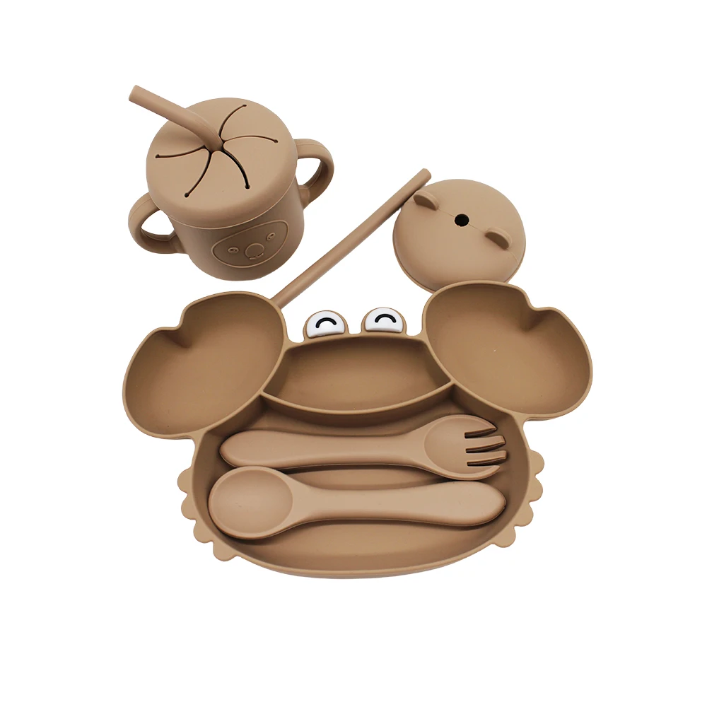 baby dinnerware set compartment plate with suction cup silicone easy to clean can be boiled and sterilized baby eating training